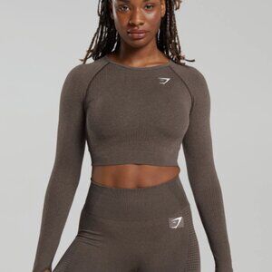 Gymshark Vital Seamless 2.0 Long Sleeve Crop Top - Brown Marl Medium